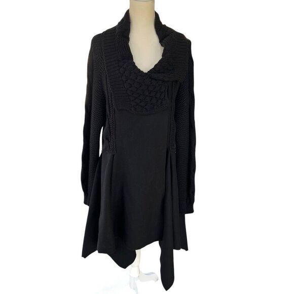 Sisley Limited Edition Cable Knit Wool Blend Hankerchief Hem Shacket Black Sz M - Picture 1 of 9